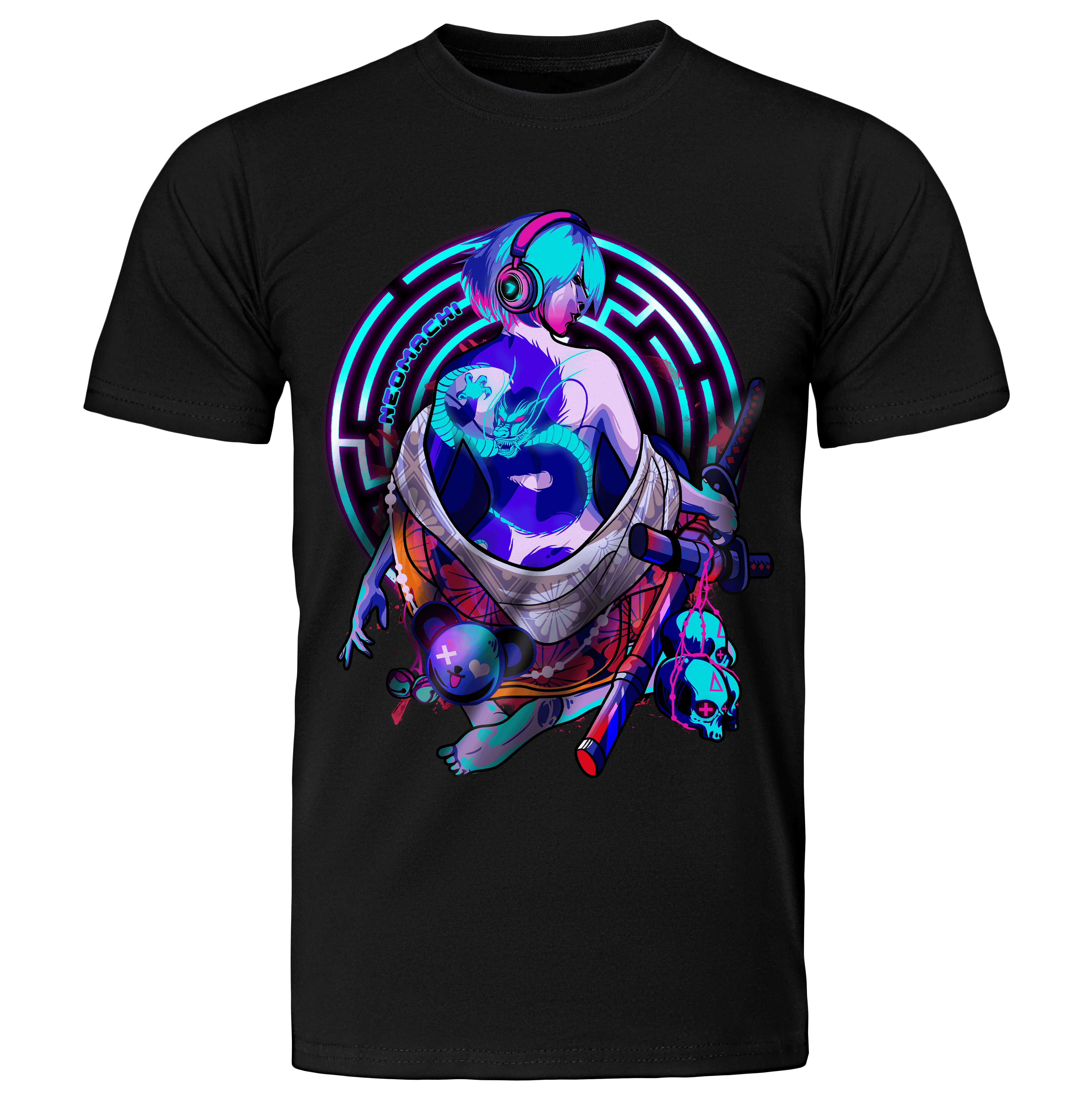 RYUTATU: T-SHIRT - Black - Front - cyberpunk t-shirt - Neomachi