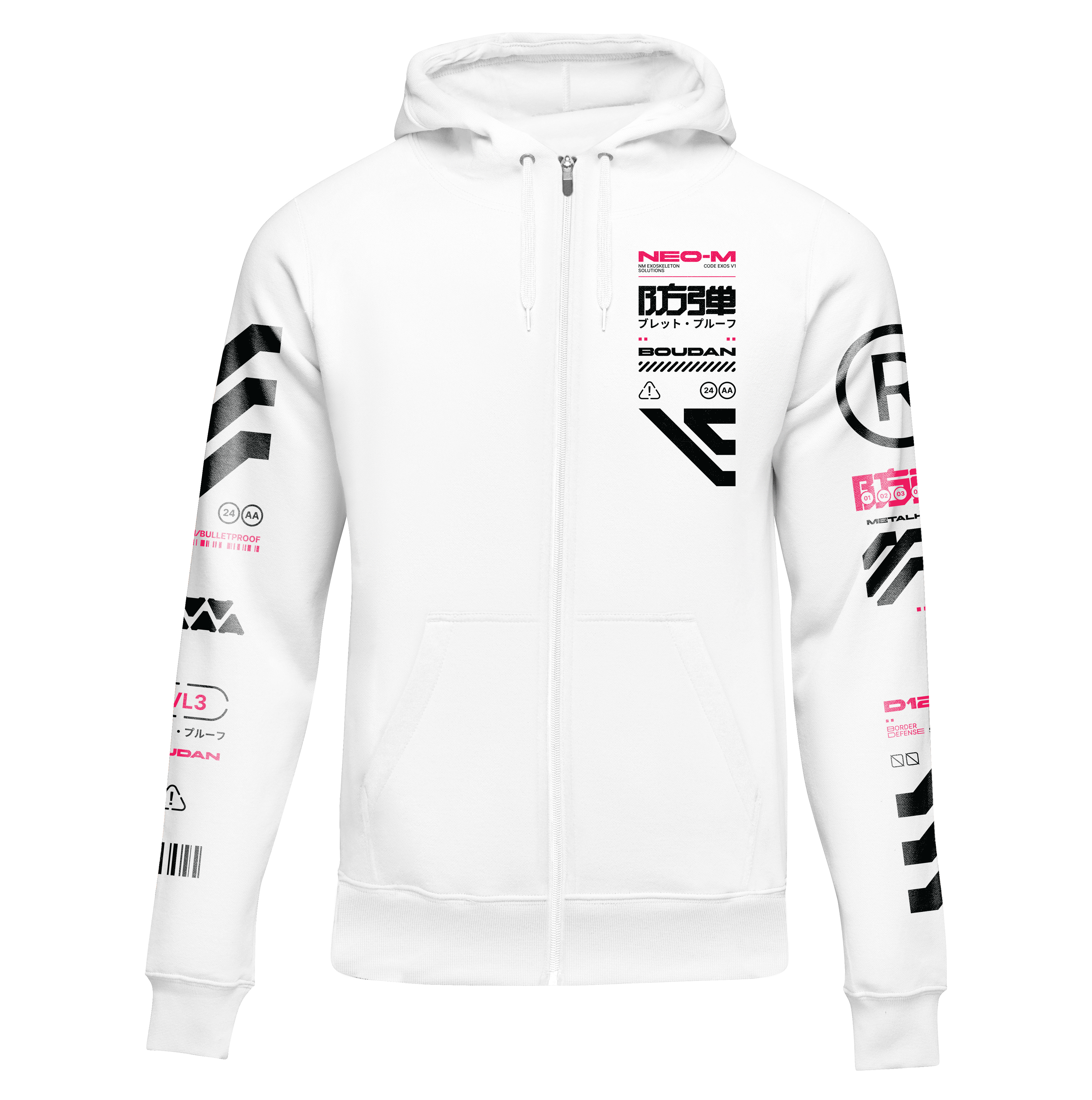 BLLTPRF WHITE ZIP HOODIE Cyberpunk techwear