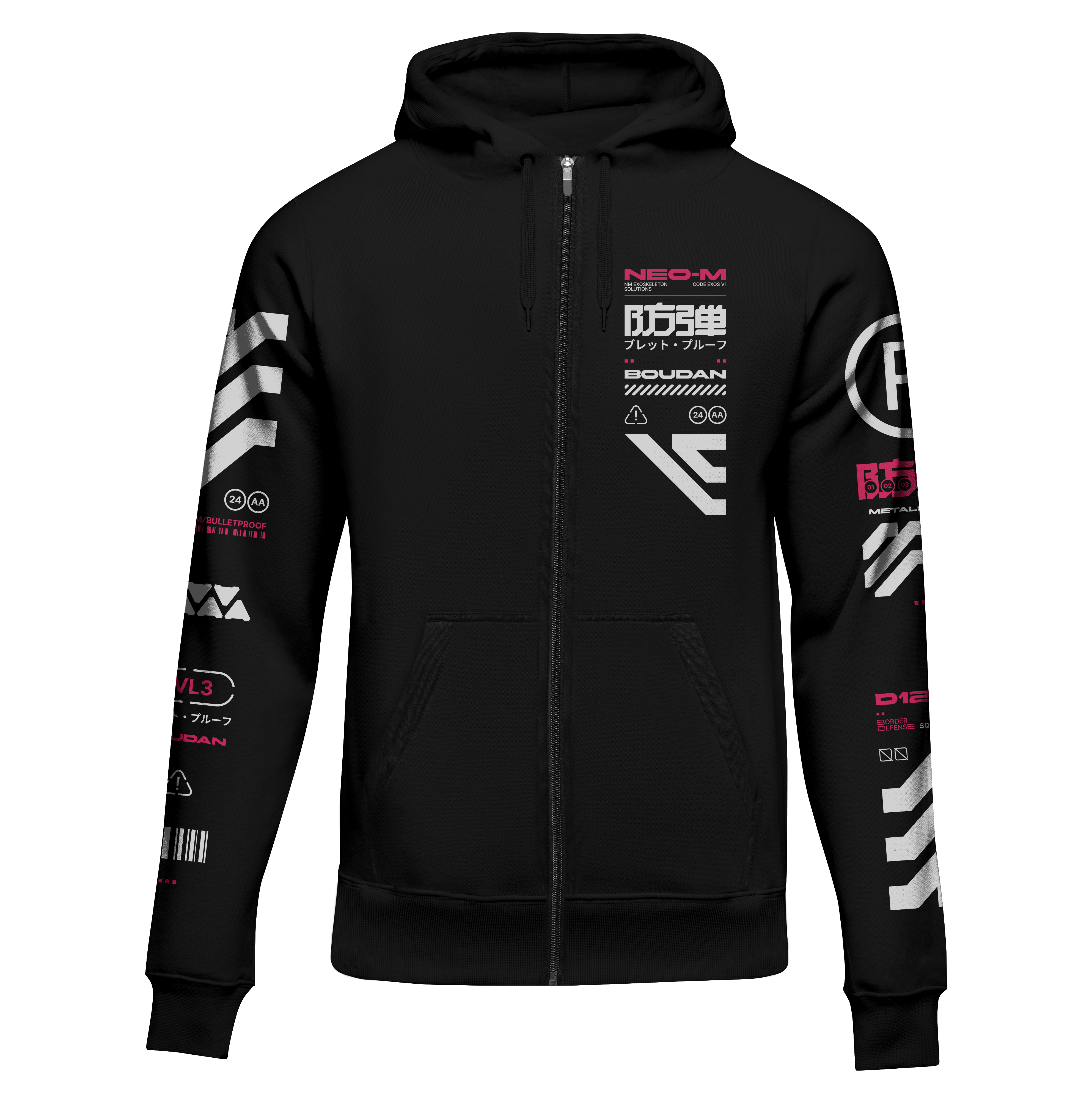 BLLTPRF black ZIP HOODIE Cyberpunk techwear