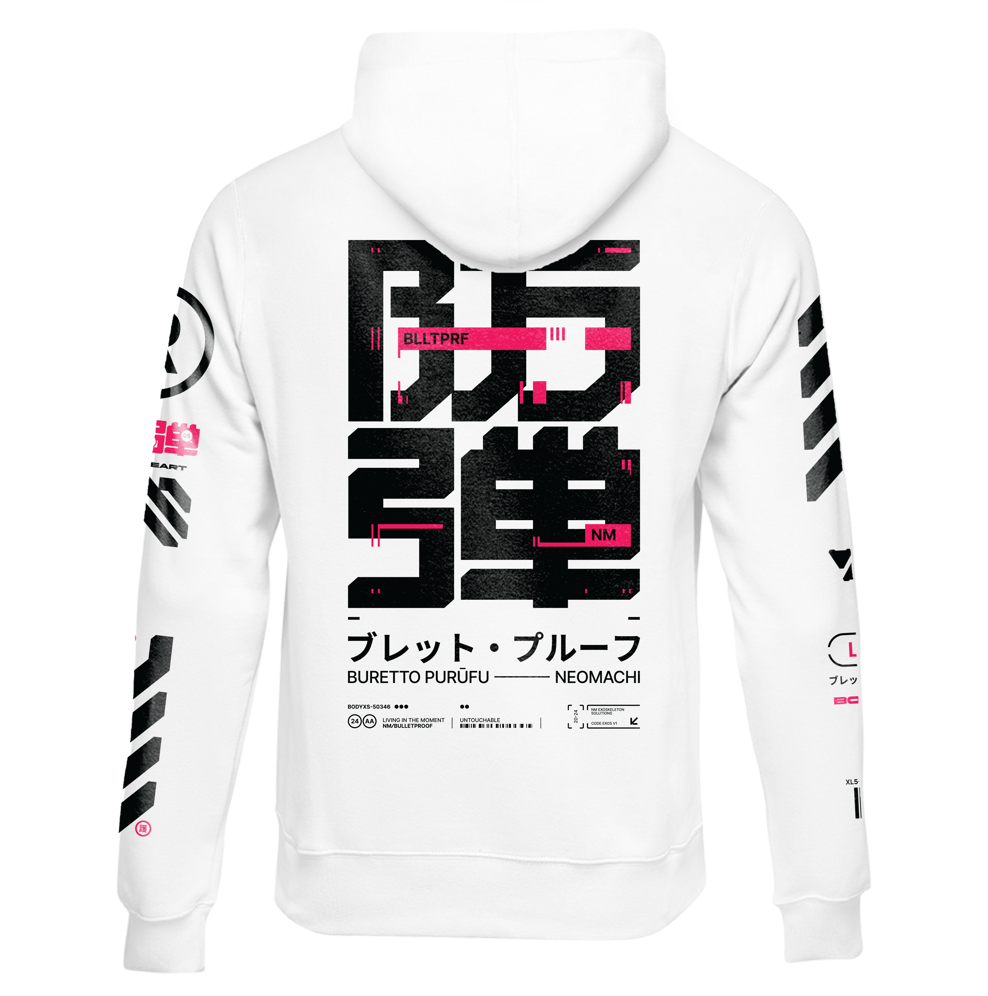 BLLTPRF WHITE ZIP HOODIE Cyberpunk techwear