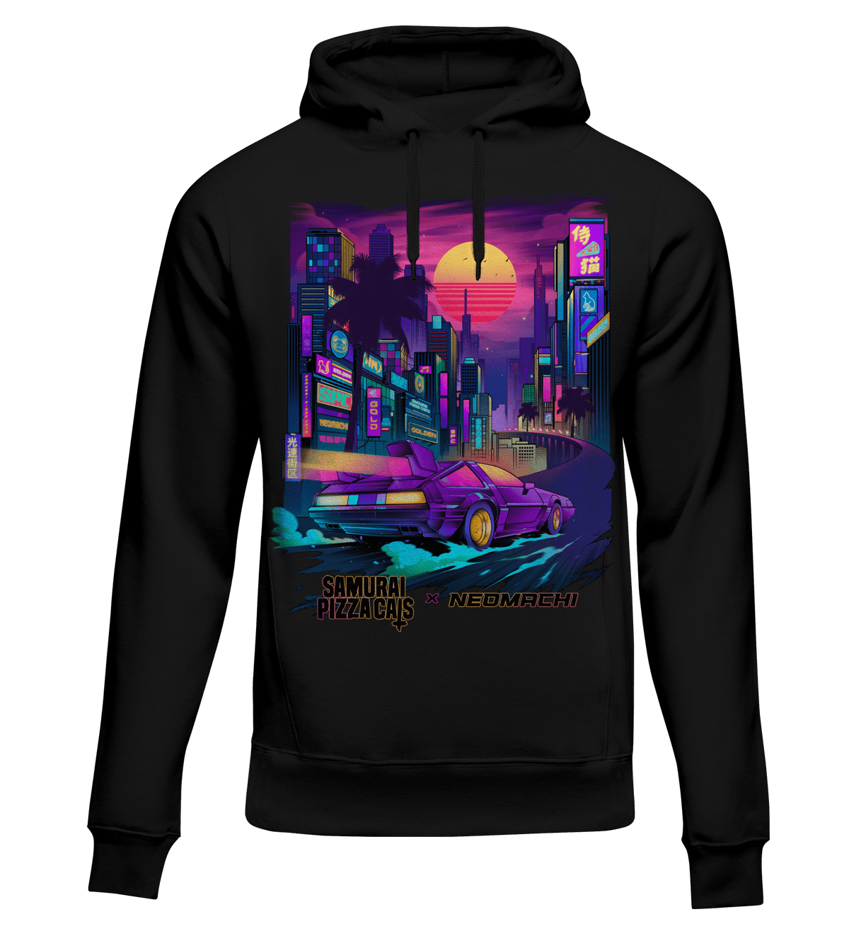 GOLDEN CITY retro-futuristic neon city hoodie by NEOMACHI