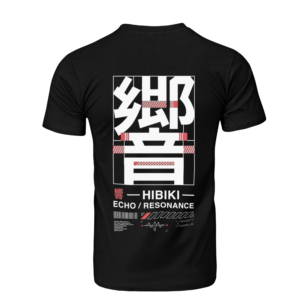HIBIKI echo kanji cyberpunk t-shirt, black pink back