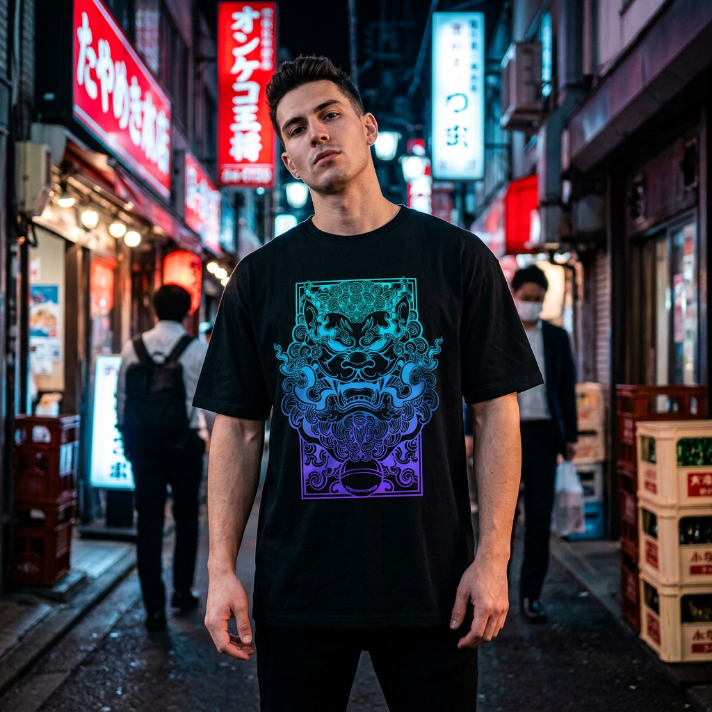 KOMAINU: T - SHIRT - NEOMACHI - Cyberpunk - Techwear - Gaming