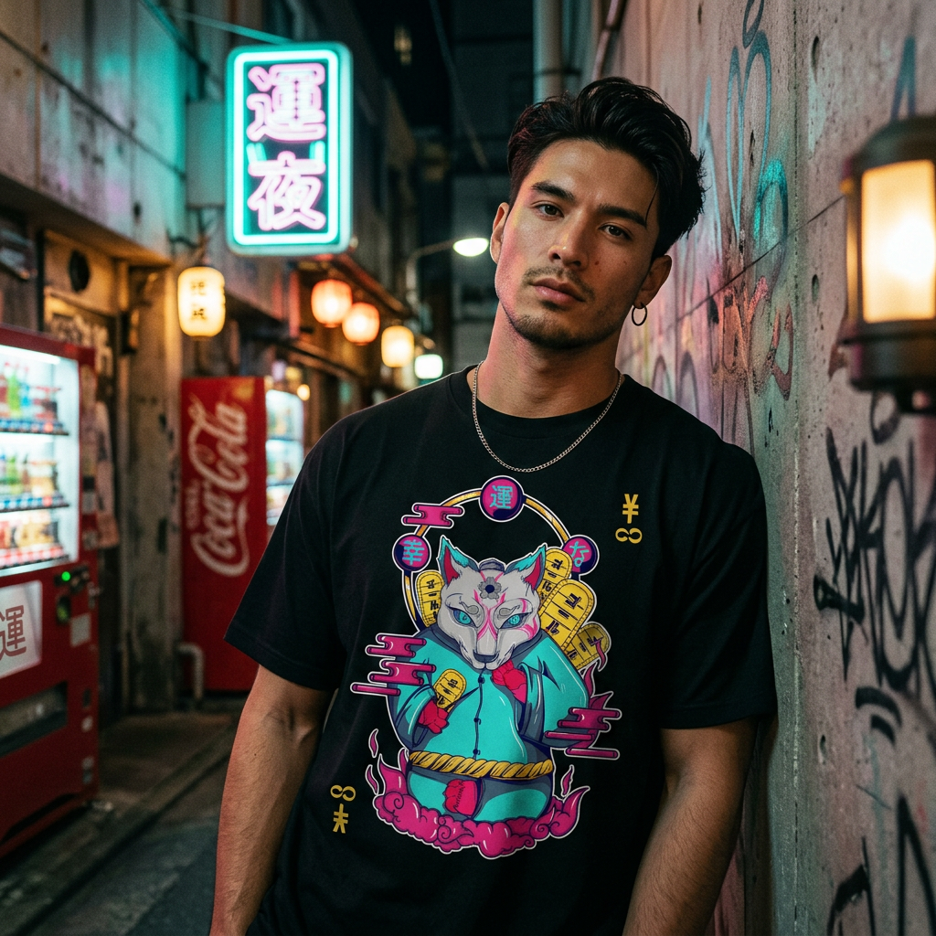 MANEKI - NEKO: T - SHIRT - NEOMACHI - Cyberpunk - Techwear - Gaming