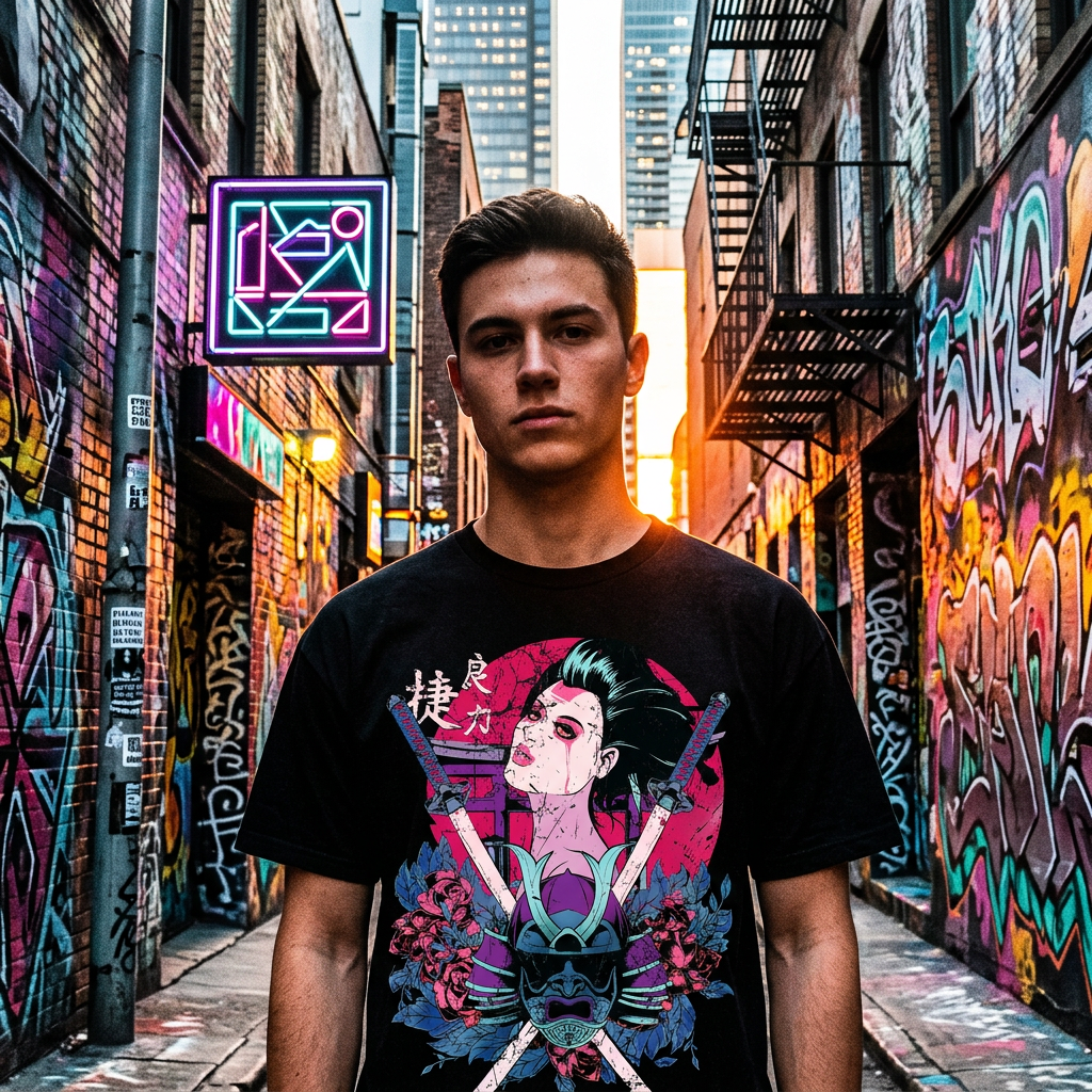 SAMURAISHA: T - SHIRT - NEOMACHI - Cyberpunk - Techwear - Gaming