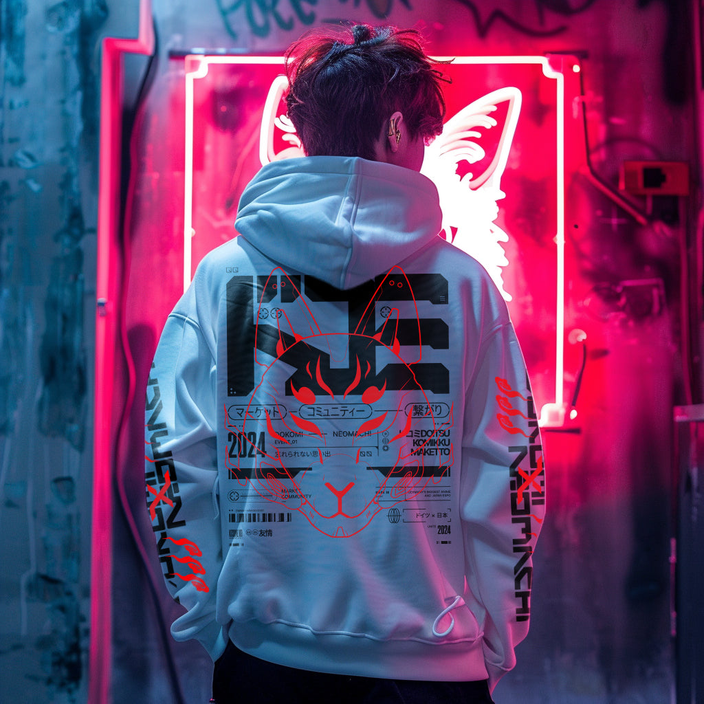 DKMIxNM white, hoodie, cyberpunk, techwear, zip hoodie 