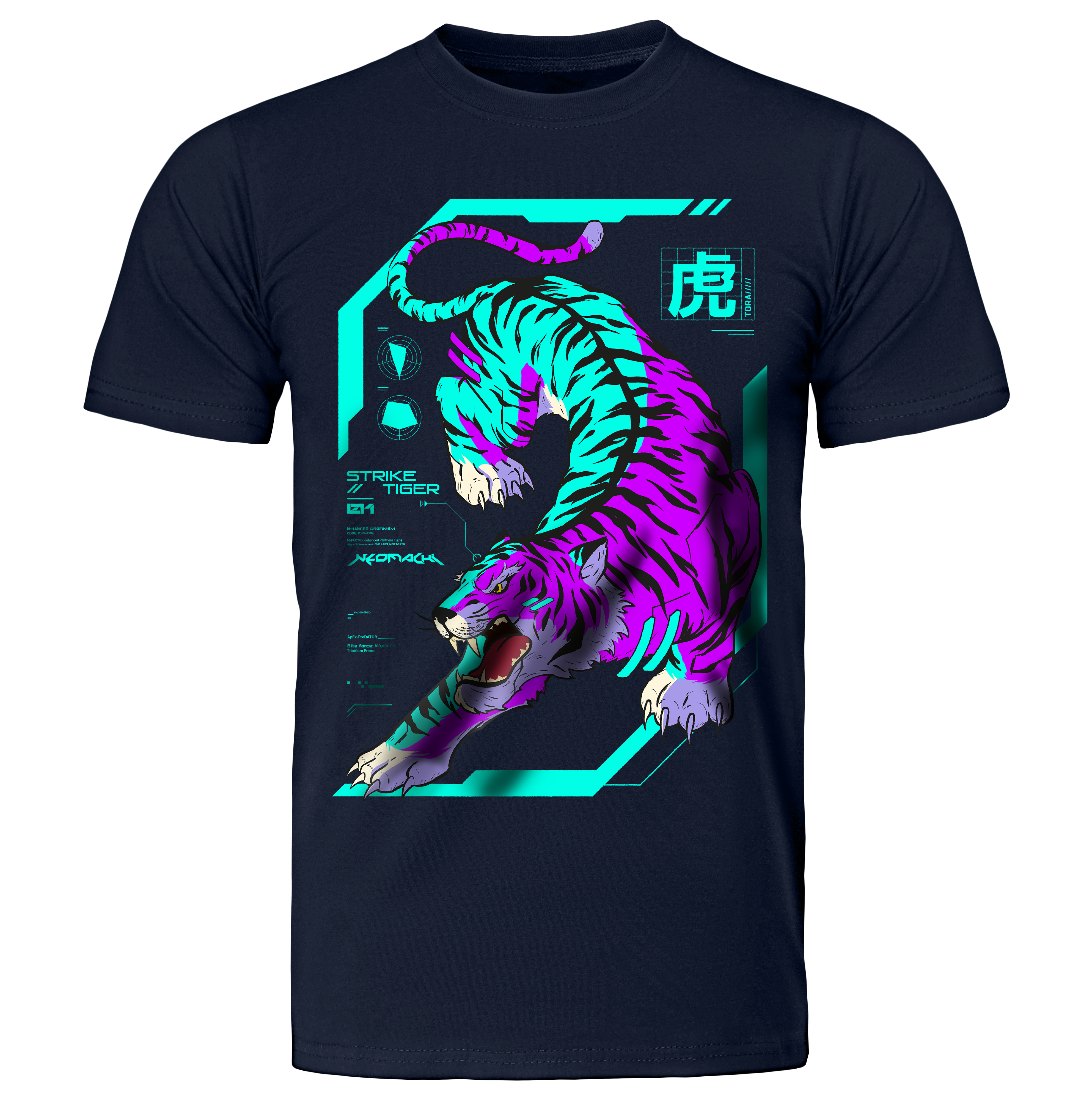 TORA: T-SHIRT - Navy - Front - cyberpunk t-shirt - Neomachi