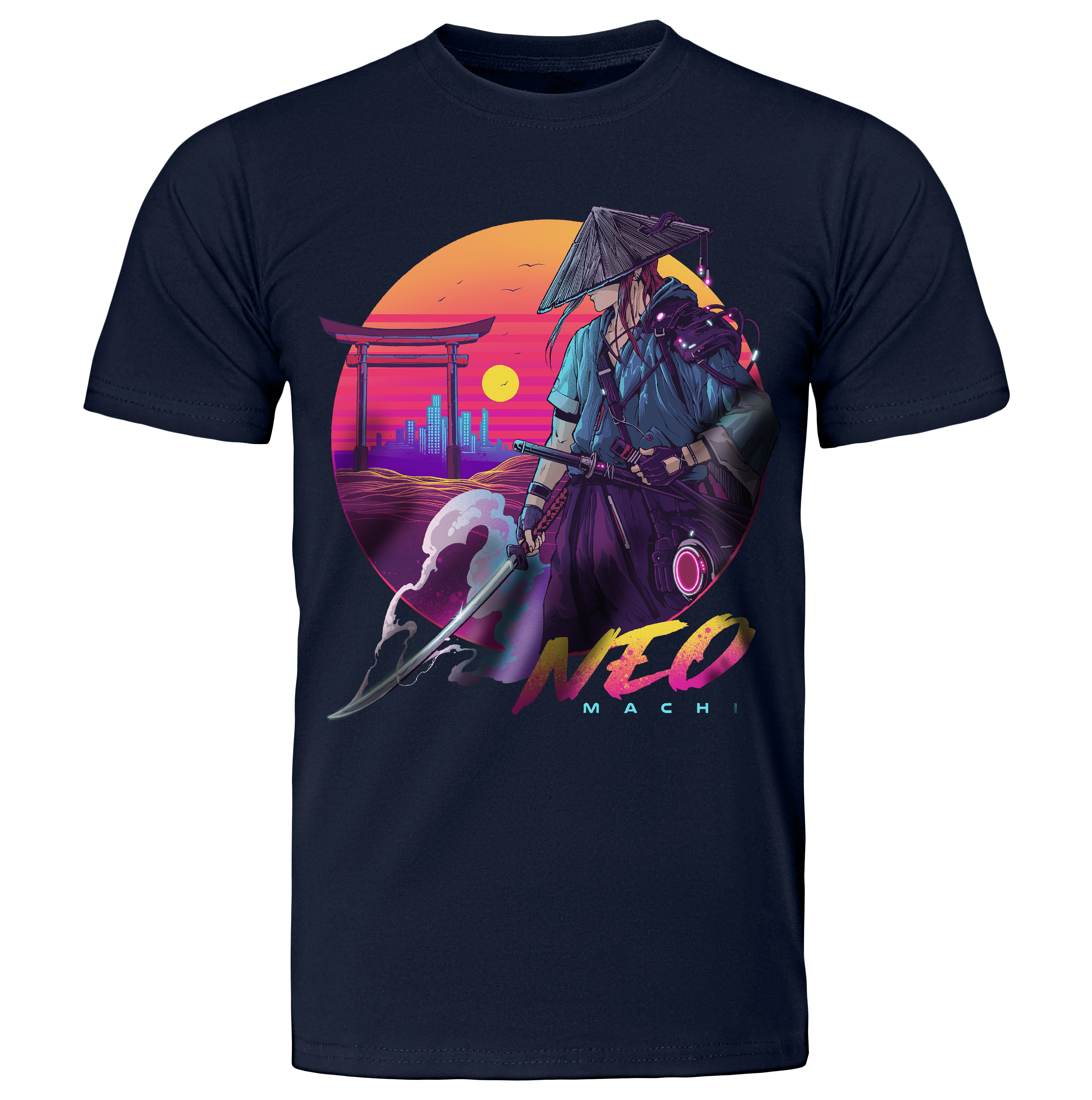RŌNIN: T-SHIRT - Navy - Front - cyberpunk t-shirt - Neomachi