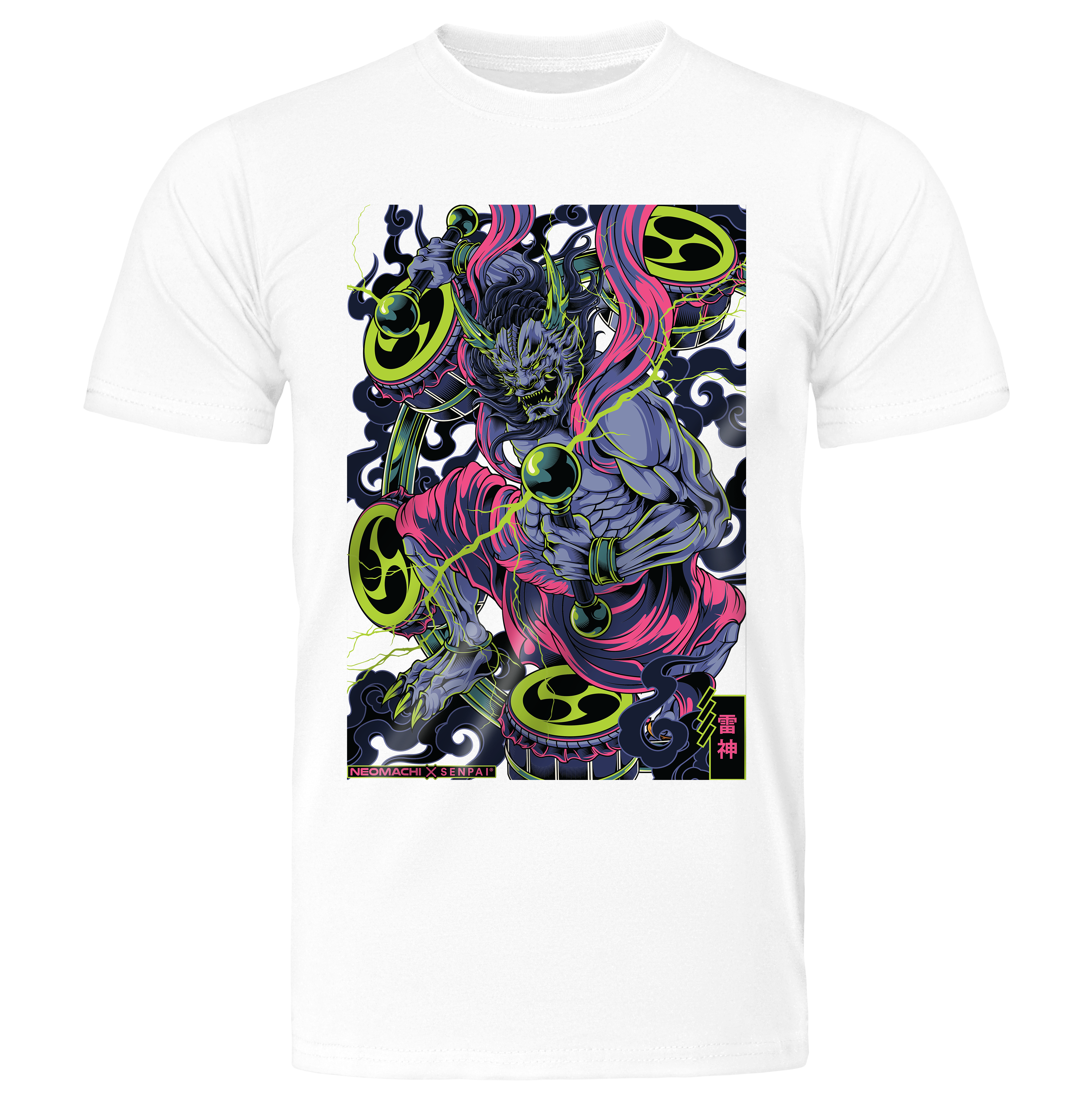 Raijin: T-shirt - White - Front - cyberpunk t-shirt - Neomachi