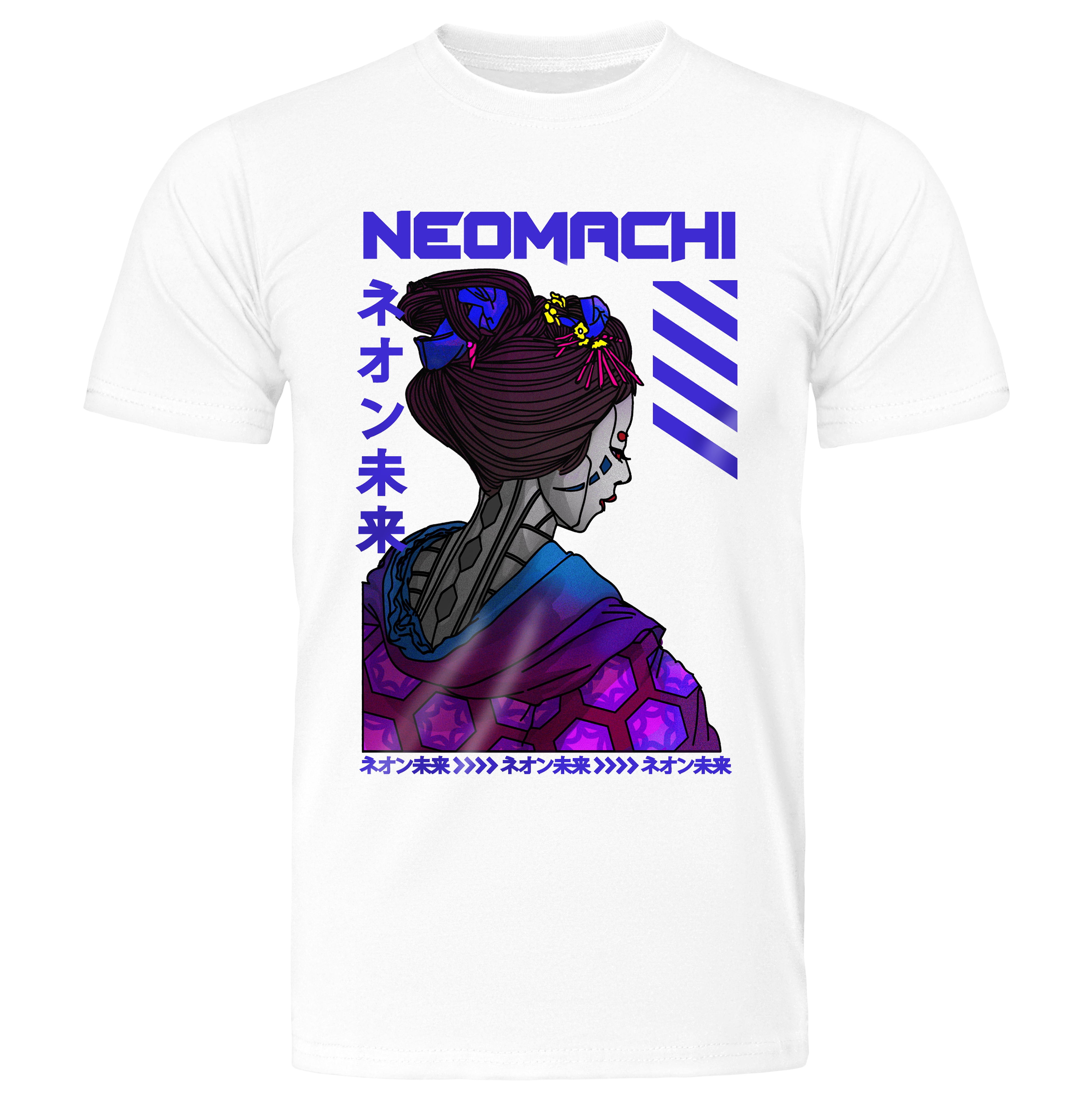 SAIBA-GEIKO: T-SHIRT - White - Front - cyberpunk t-shirt - Neomachi