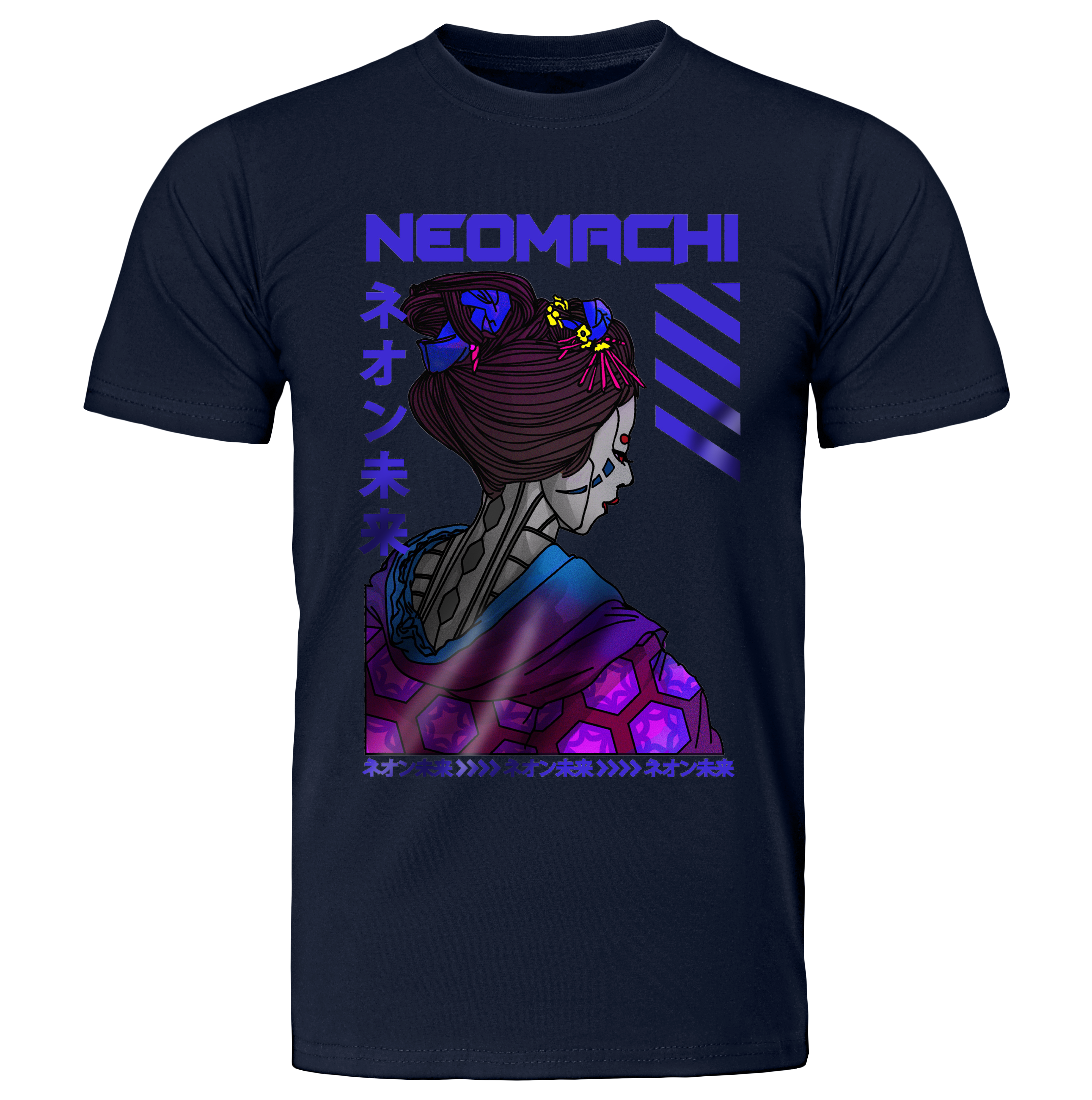 SAIBA-GEIKO: T-SHIRT - Navy - Front - cyberpunk t-shirt - Neomachi