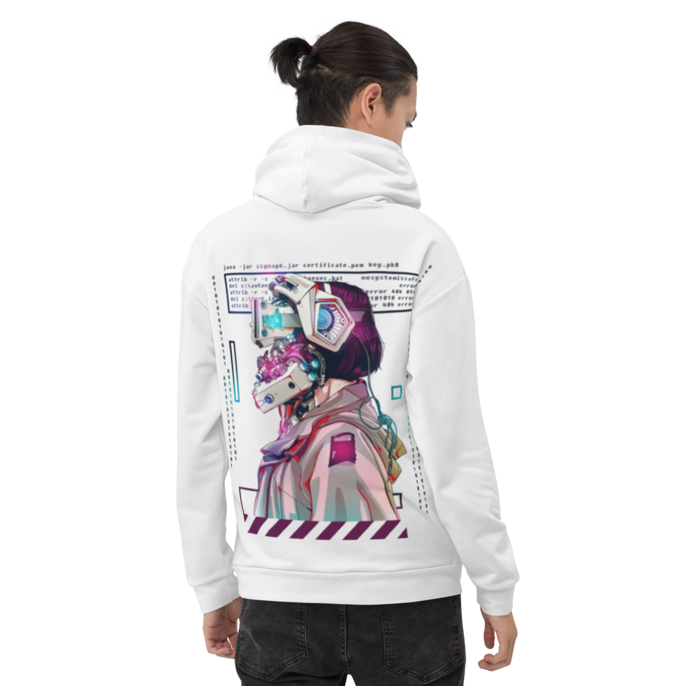 Saibogu hoodie - White - Model Back - cyberpunk sweaters - Neomachi