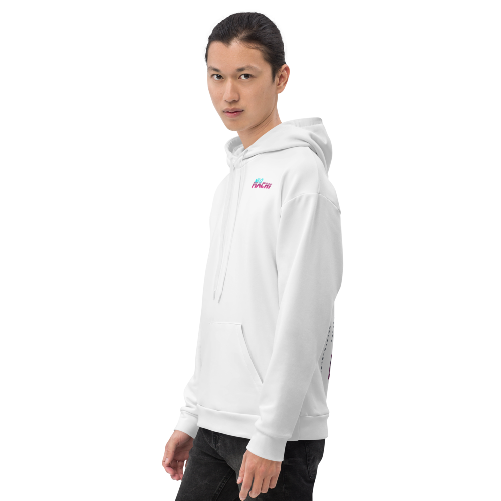 Saibogu hoodie - White - Model Side 1 - cyberpunk sweaters - Neomachi