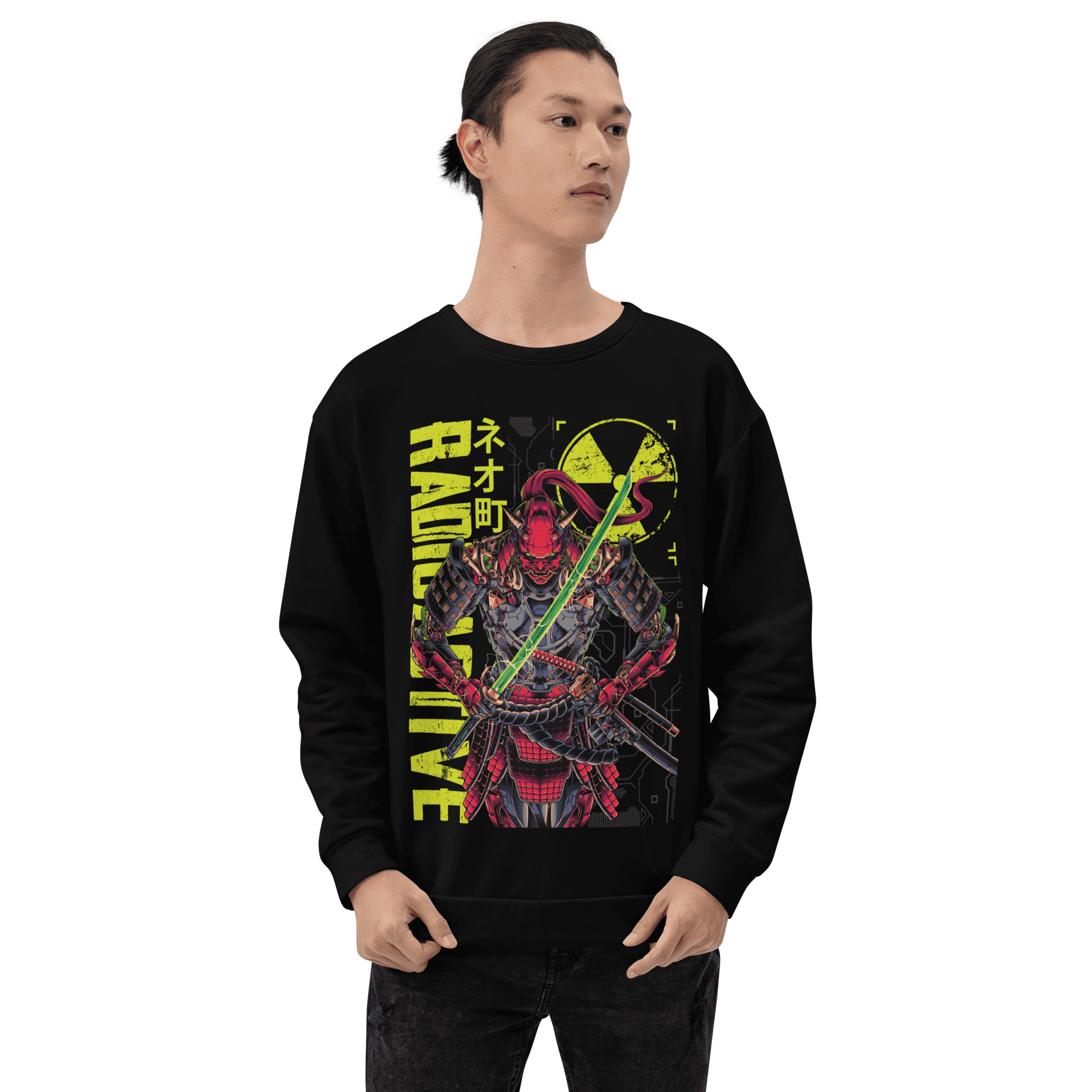 RADIOACTIVE SAMURAI: SWEATER  - Black - Front - cyberpunk t-shirt - Neomachi
