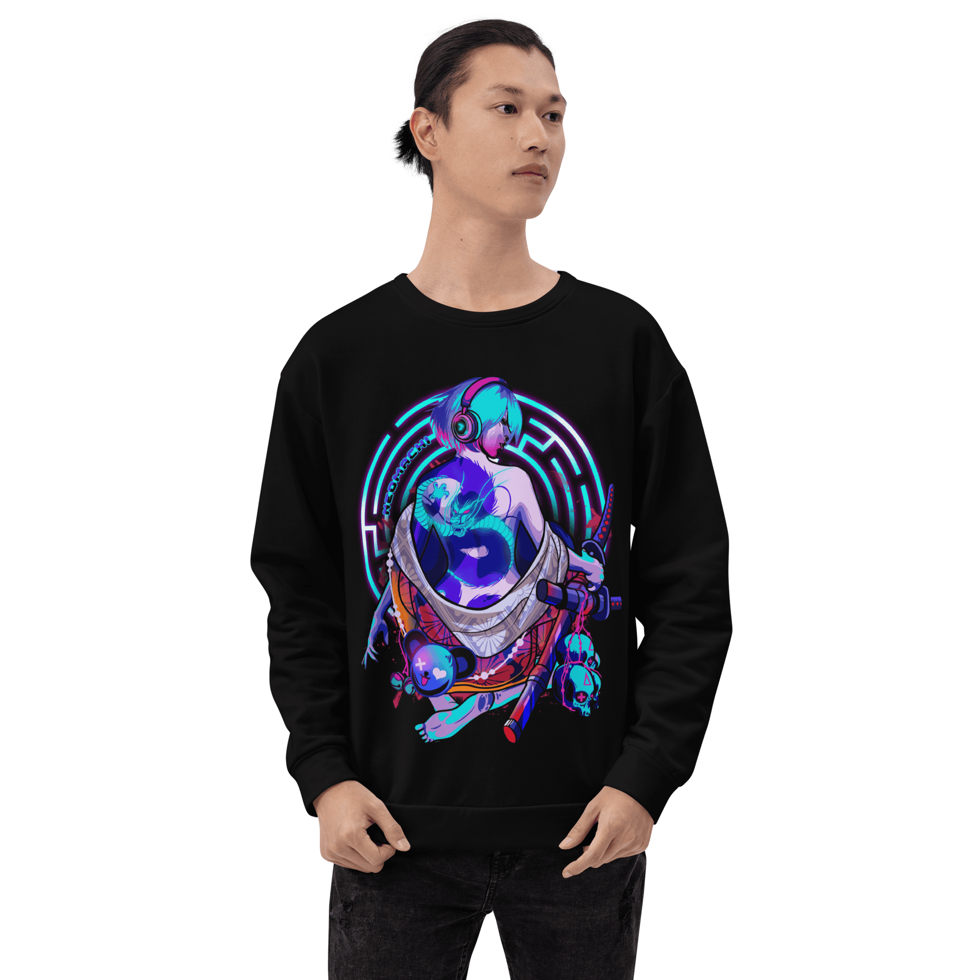 RYUTATU: SWEATER - Black - Japanese Model Front  - cyberpunk sweaters - Neomachi