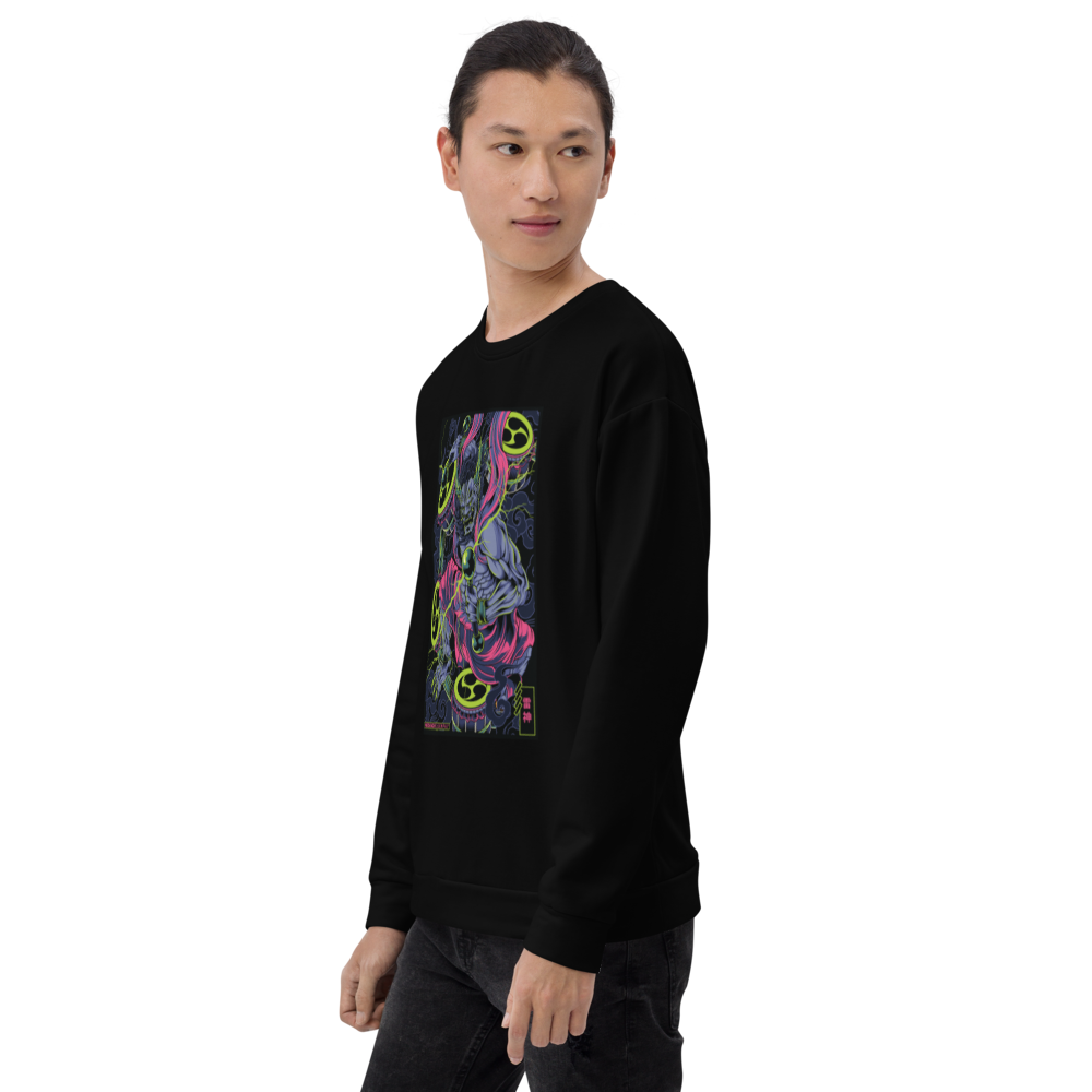 Raijin: Sweater - Black - Japanese Model Front Side 2 - cyberpunk Hoodie - Neomachi