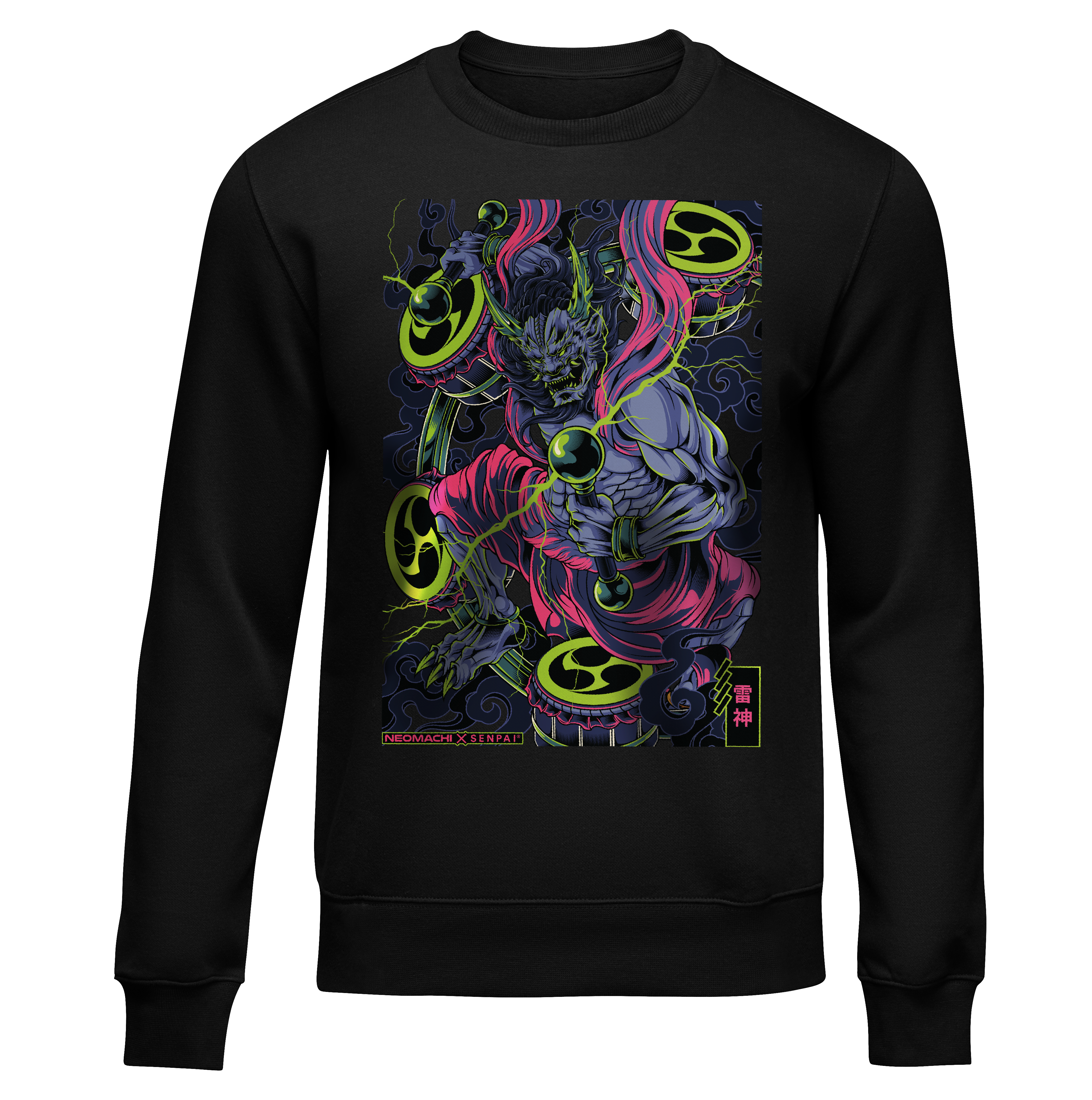 Raijin: Sweater - Black - Front - cyberpunk Hoodie - Neomachi