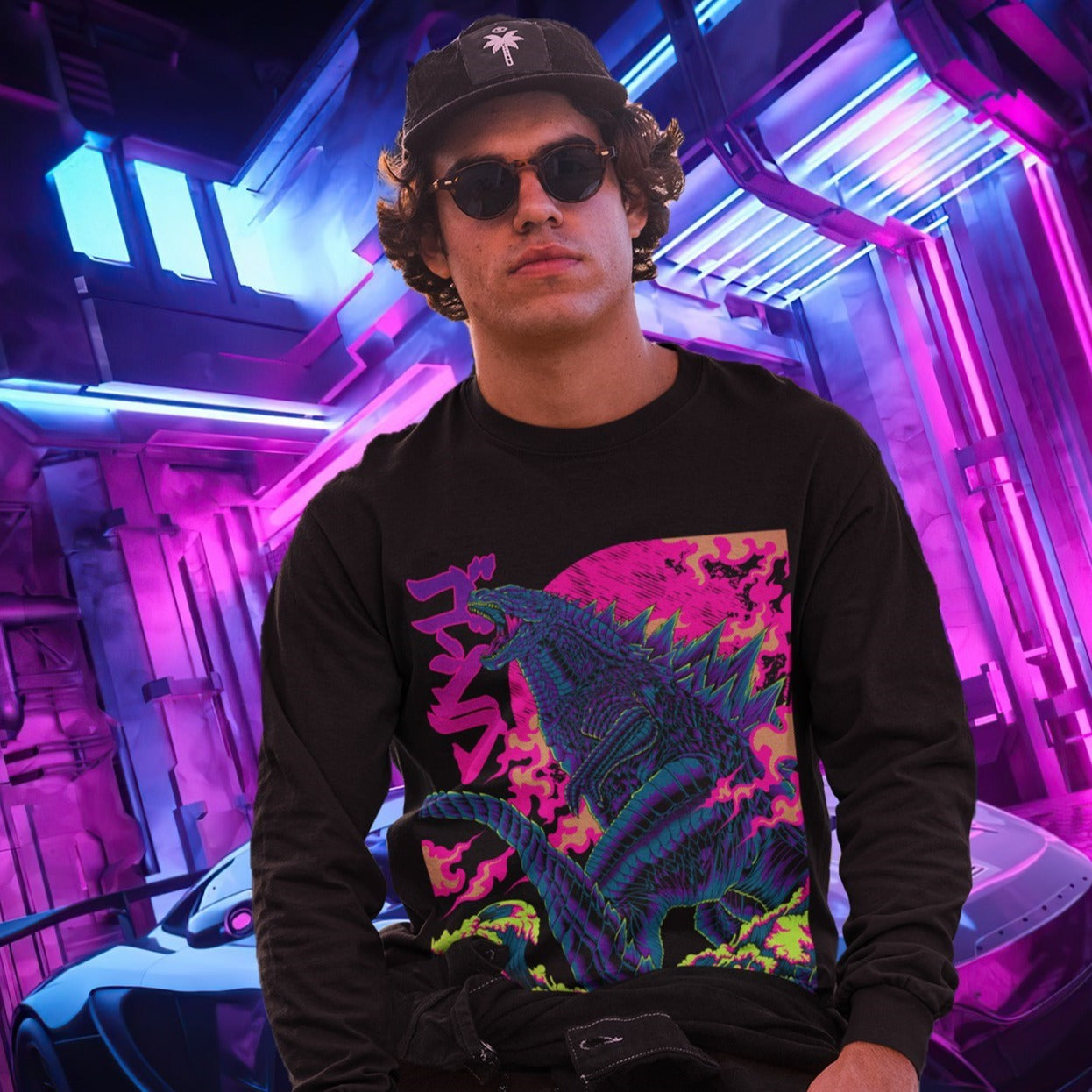 Gojira sweater - Black - Model Front - cyberpunk sweaters - Neomachi