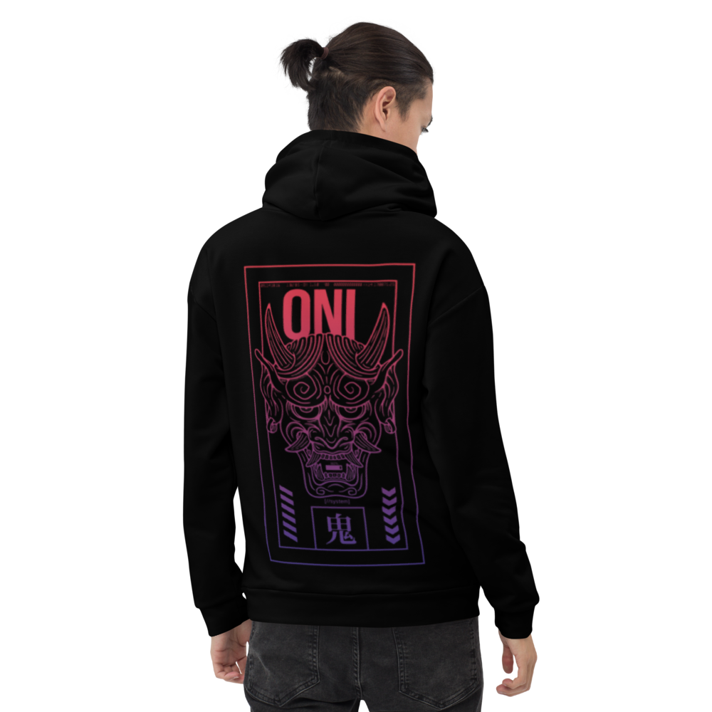 AKUMA hoodie - Black - Model Back - cyberpunk sweaters - Neomachi