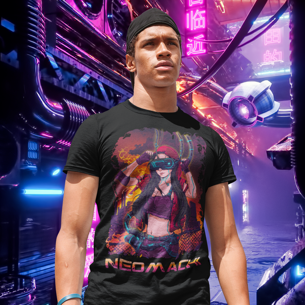 Nonfikushon: T-shirt - Black - Model Front - cyberpunk t-shirt - Neomachi